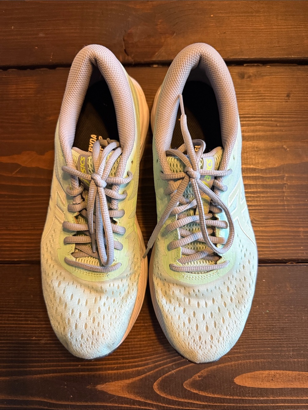 Asics Women's Pale Blue and Mint Green Running Sneakers